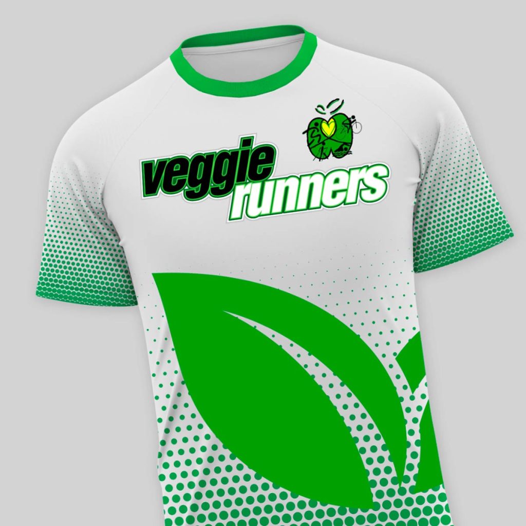 Diseño de la Camiseta de competición de la UDV Unión Deportiva Vegana, equipo de running "Veggie Runners"
