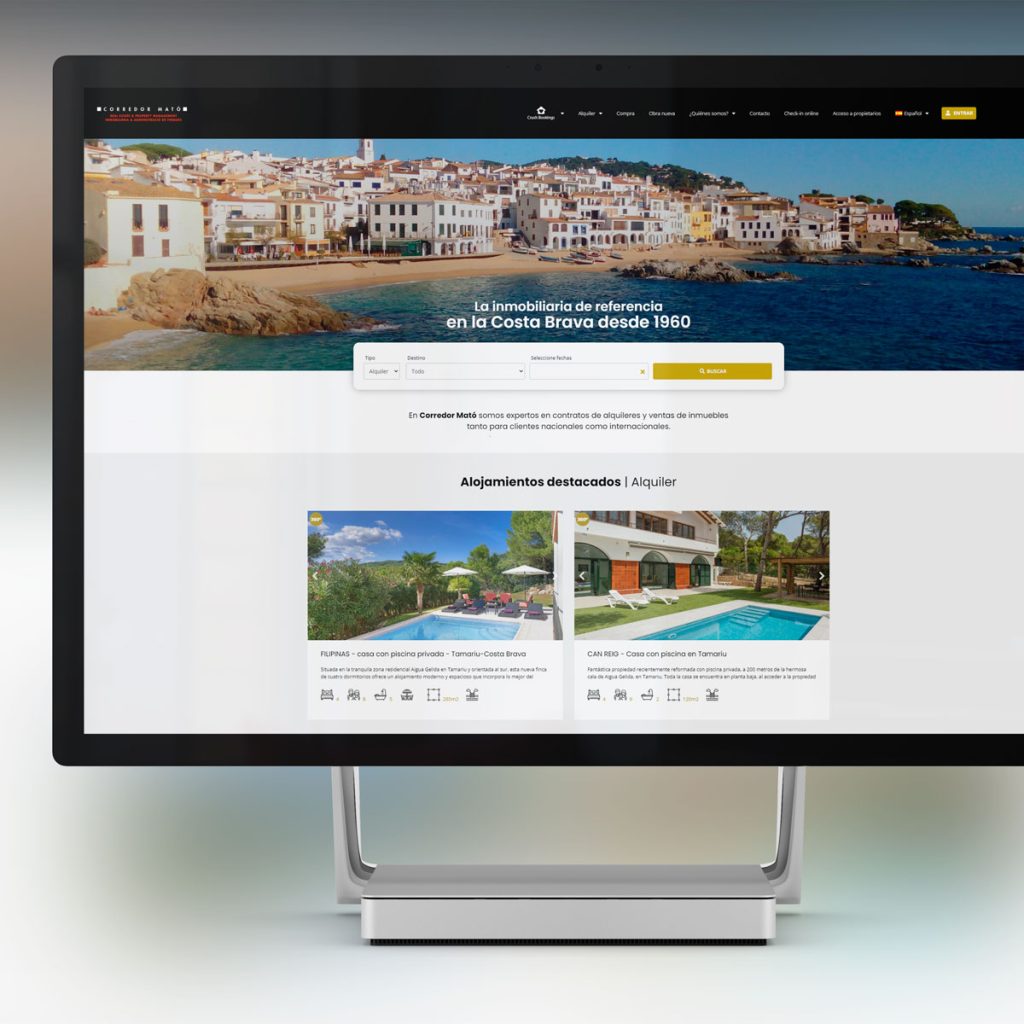 Rediseño completo del Website de Corredor Mató, Agencia Inmobiliarira de la Costa Brava, con el motor de reservas de net2rent