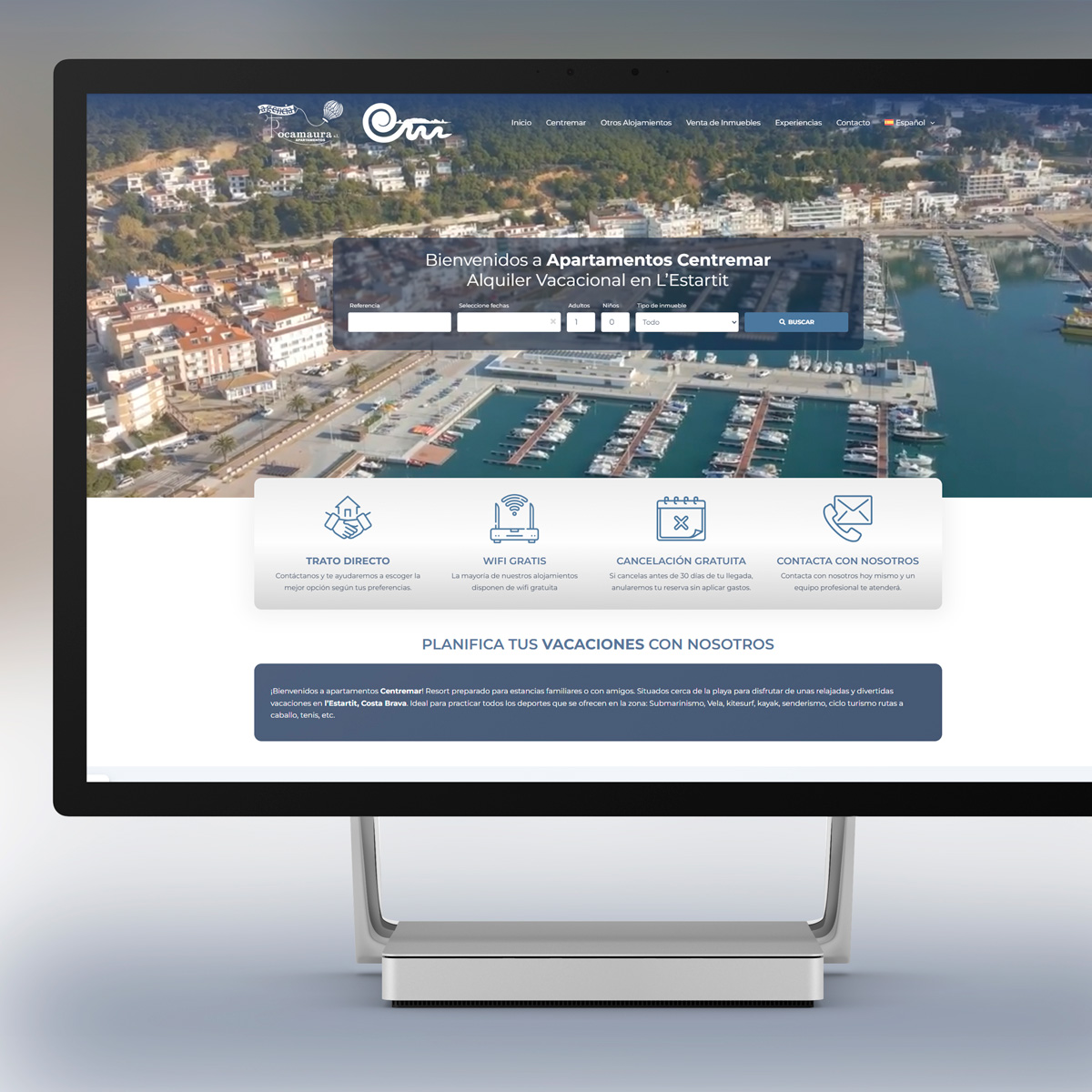 Website de la agencia de alquiler vacacional Apartaments Centremar, con la integración del motor de reservas de Net2Rent. Actualmente online en https://www.apartamentscentremar.com/